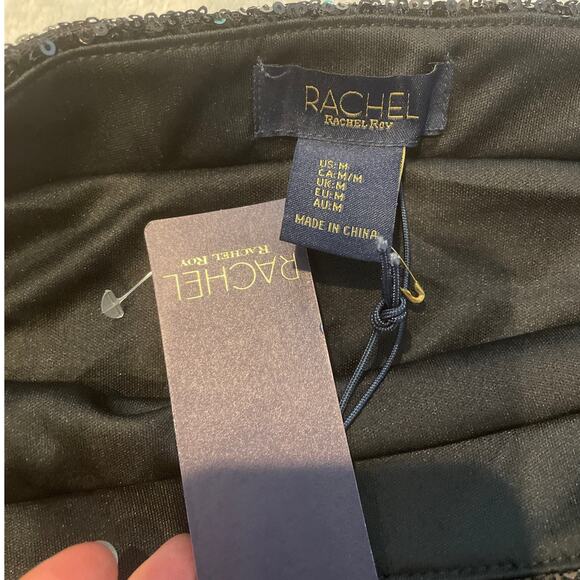 RACHEL ROY Women's Sequin Ruched Slit Skirt Medium Black Stretch Lined NWT - Picture 3 of 5